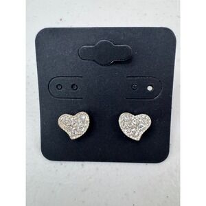 Sparkling Heart Stud Earrings Silver‎ Tone Rhinestone Womens Fashion Jewelry